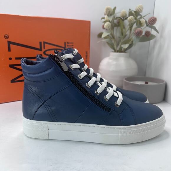 Miz Mooz Mosley Side Zip High Top Leather Sneaker Denim Women EU 38/7.5 NWB FLAW - Picture 3 of 12